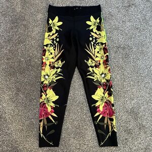 Ultracor Sz Large L Floral Leggings Black Yellow Pull On Women's Athletic Pants